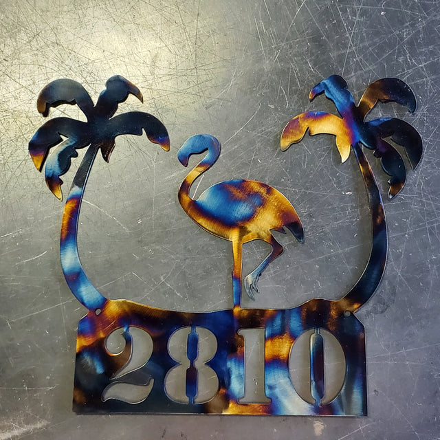 Flamingo & Palm Trees Personalized Metal Sign