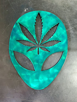 Alien Cannabis Leaf Metal Wall Art