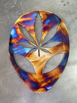 Alien Cannabis Leaf Metal Wall Art