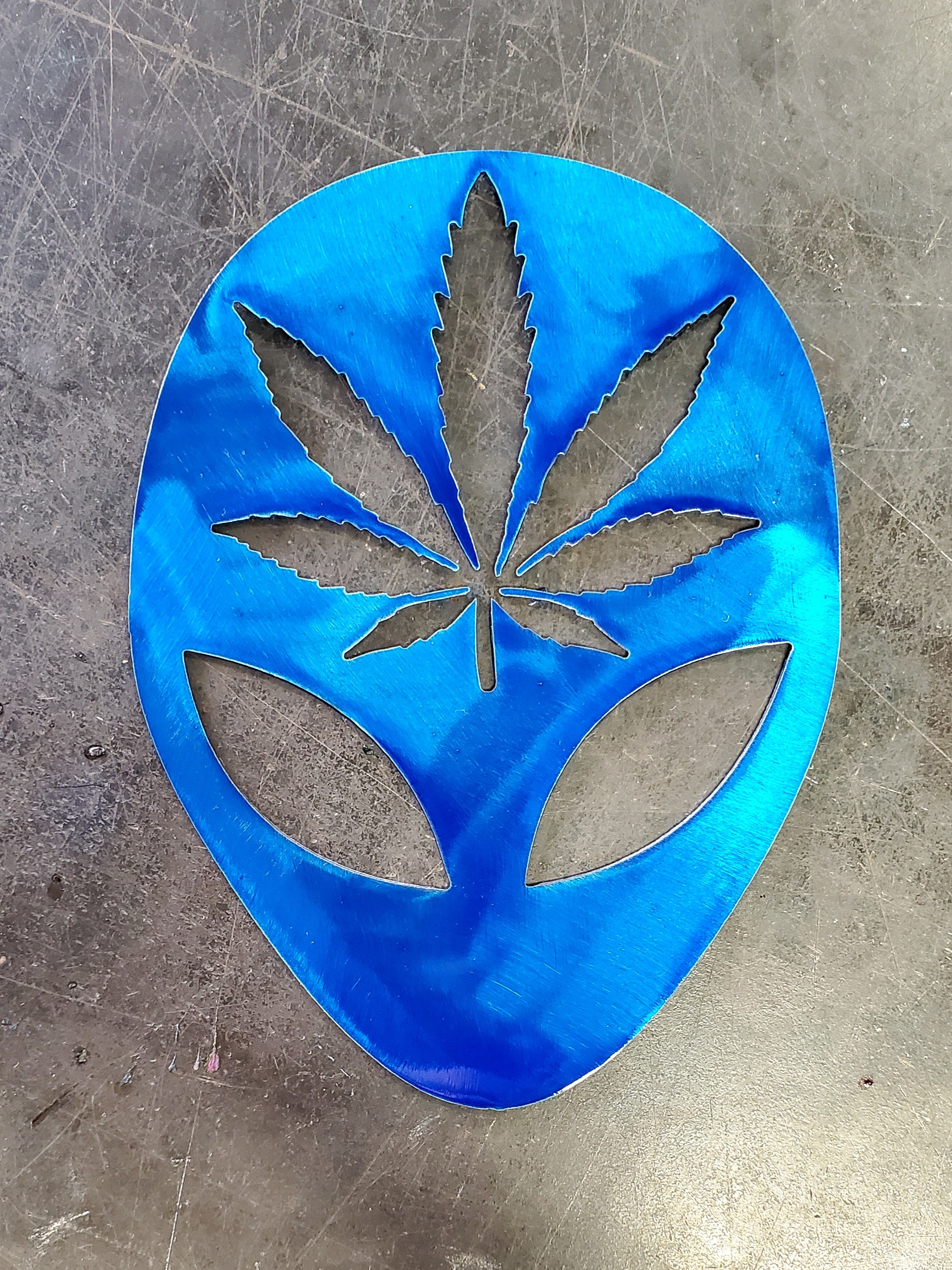 Alien Cannabis Leaf Metal Art