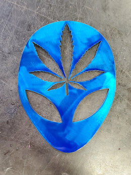 Alien Cannabis Leaf Metal Wall Art