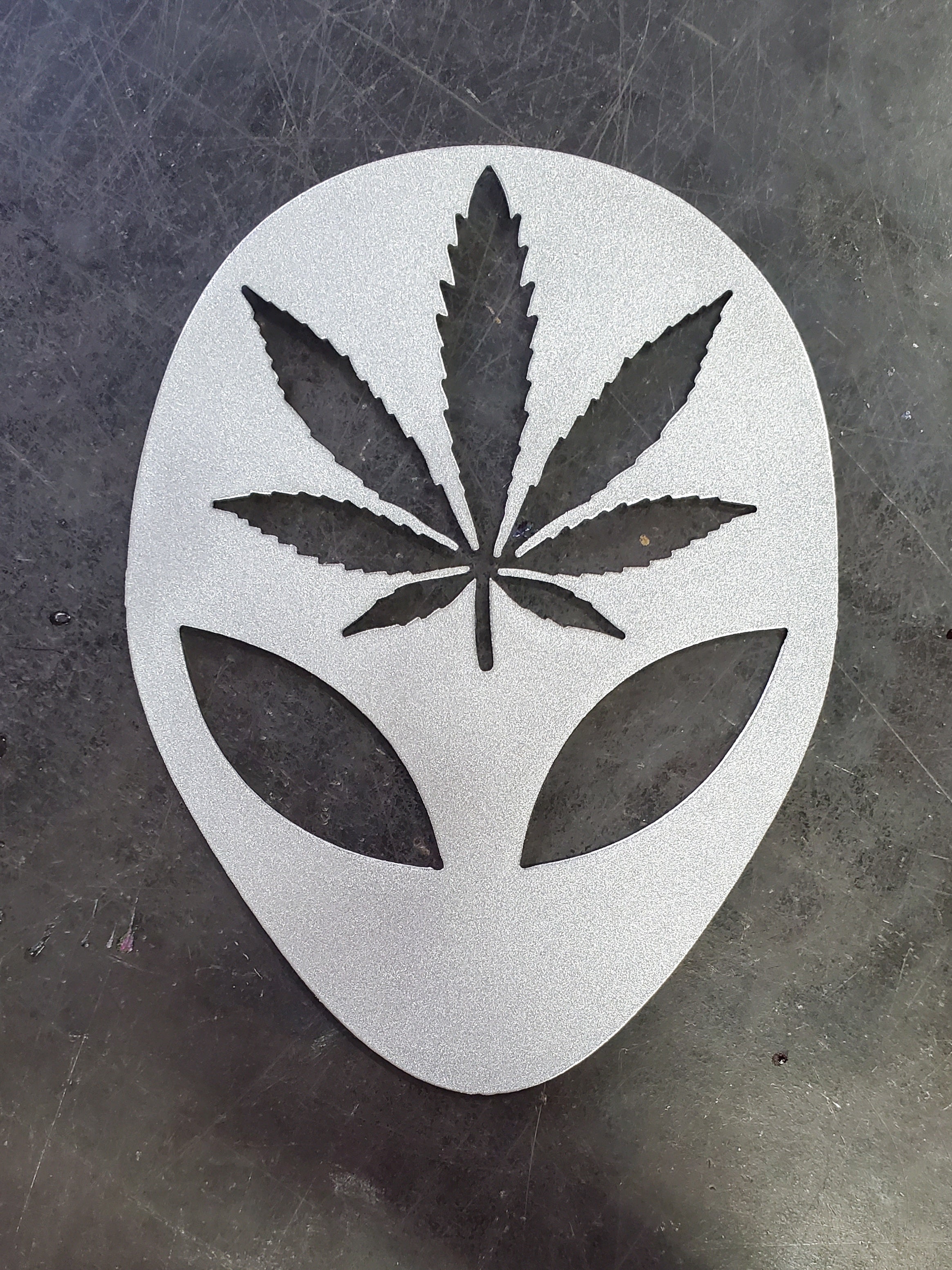 Alien Cannabis Leaf Metal Art