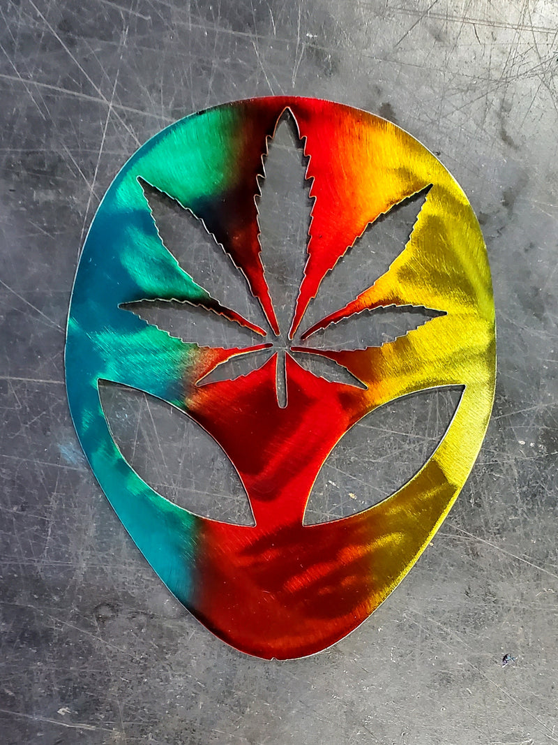 Alien Cannabis Leaf Metal Art