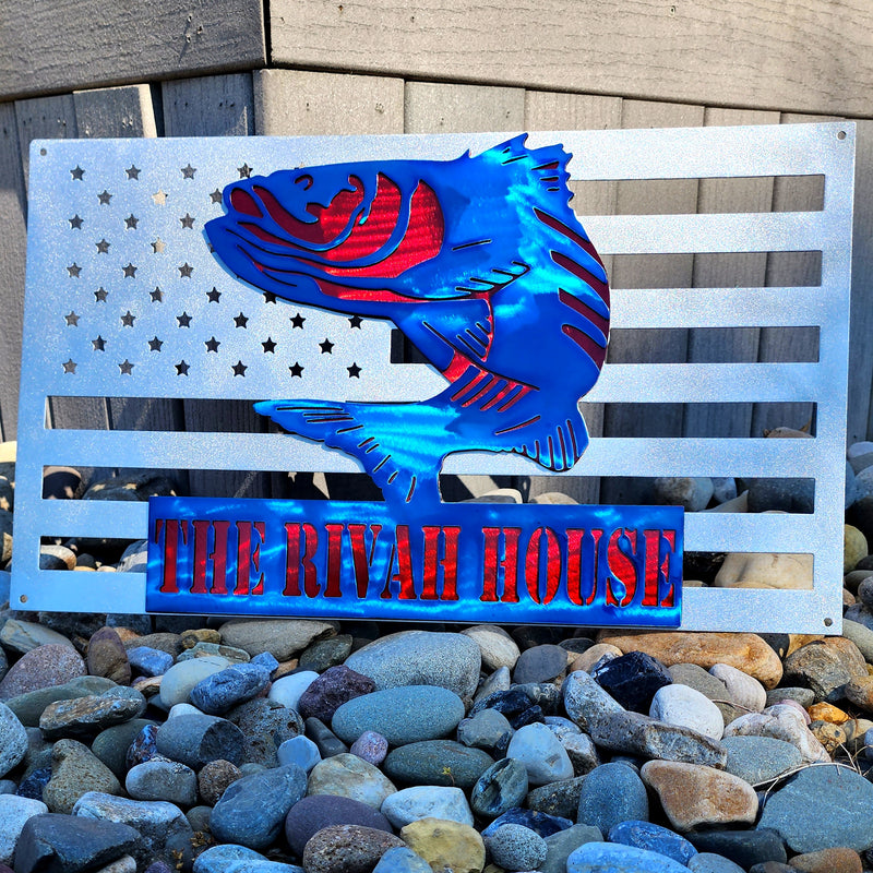 Striped Bass (Rockfish) American Flag Metal Art