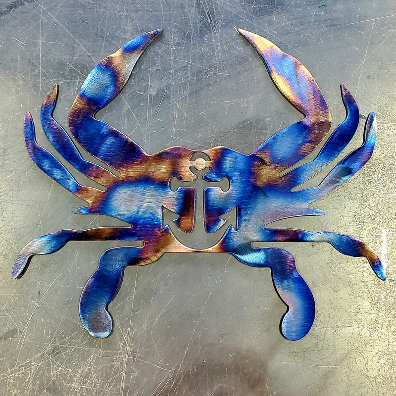 Blue Crab & Anchor Metal Art