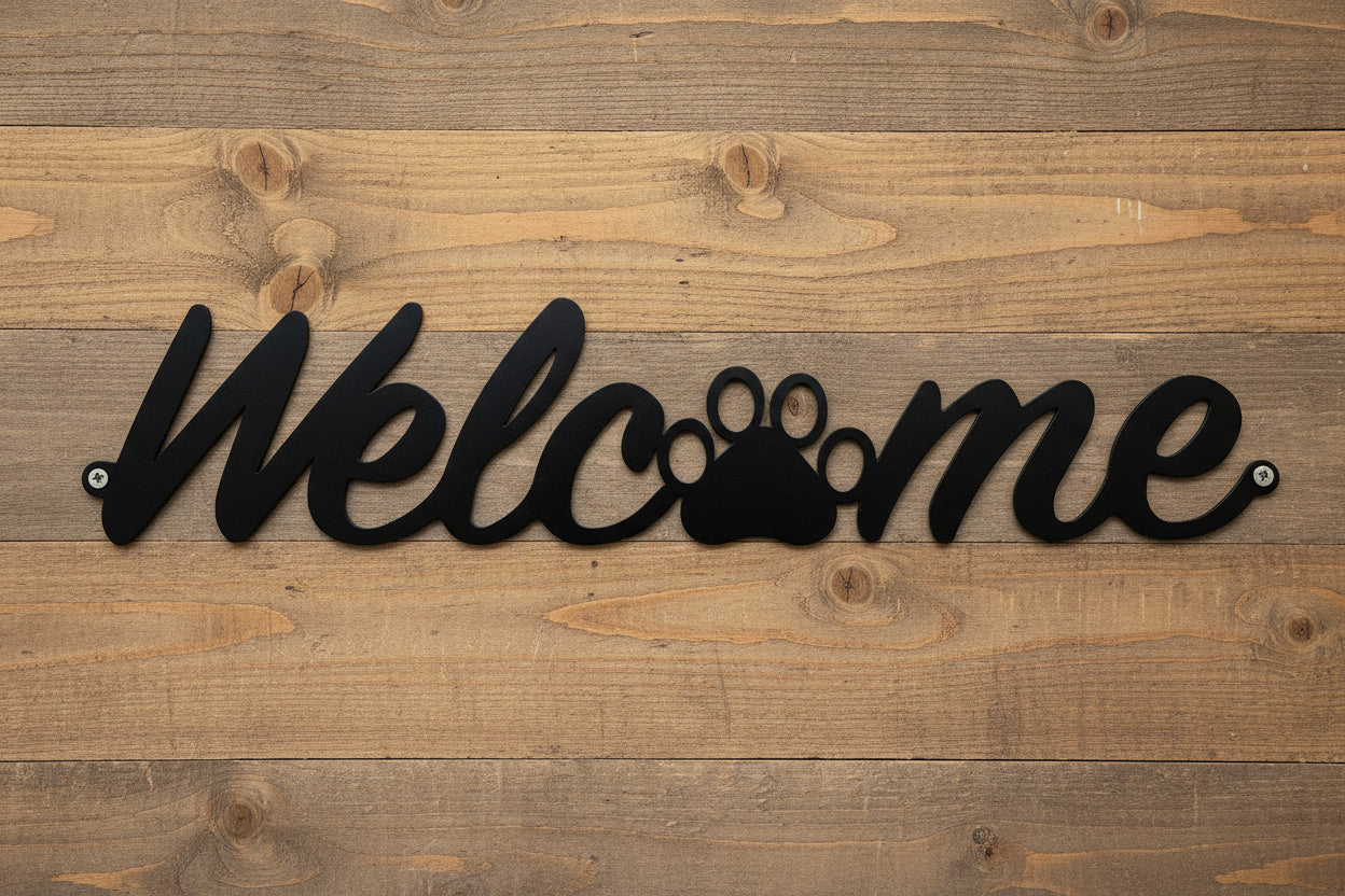 Pawprint Welcome Metal Wall Art