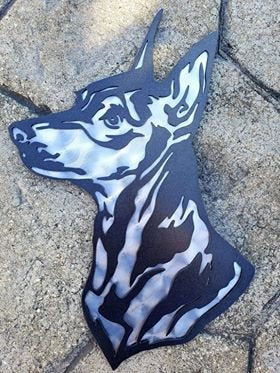 Miniature Pinscher Min Pin Dog Portrait Metal Art Home Decor Wall Decor Fabrication Welding Welder Annapolis Maryland Custom Personalized Gift